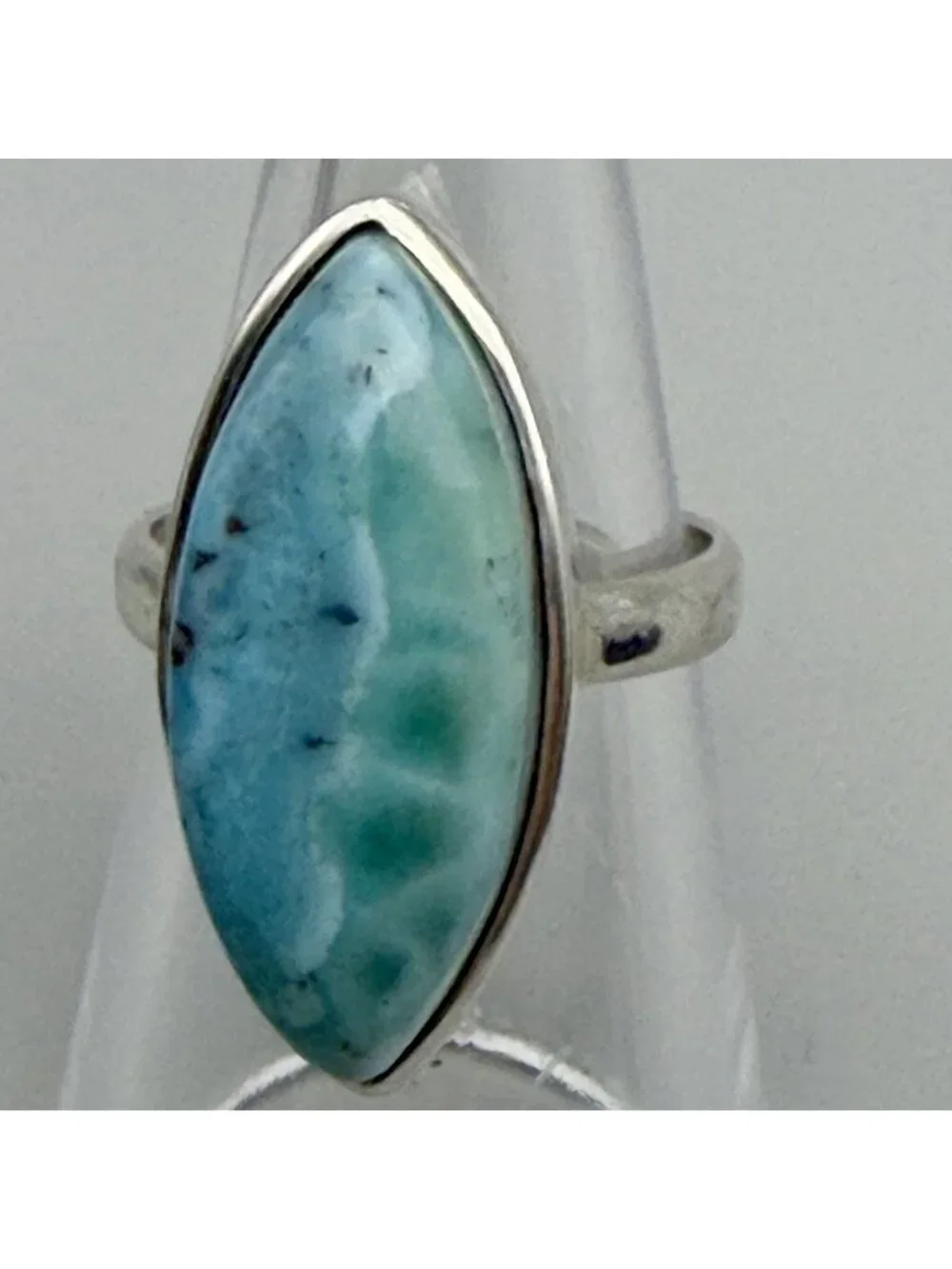 Larimar Marquise Navette Cabochon Ring Marked 925 Sterling Silver Size 6.5